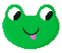 a green pixel frog with a tongue sticking out